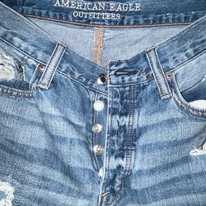 American Eagle Outfitters High Rise Distressed Jeans - Light Blue